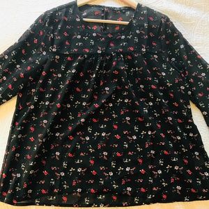 ModCloth Floral Blouse XL Sheer Black